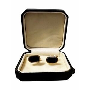 Cufflinks Mens OS Gold Black‎ Excellent Oval Inset Stone Formal Accessory